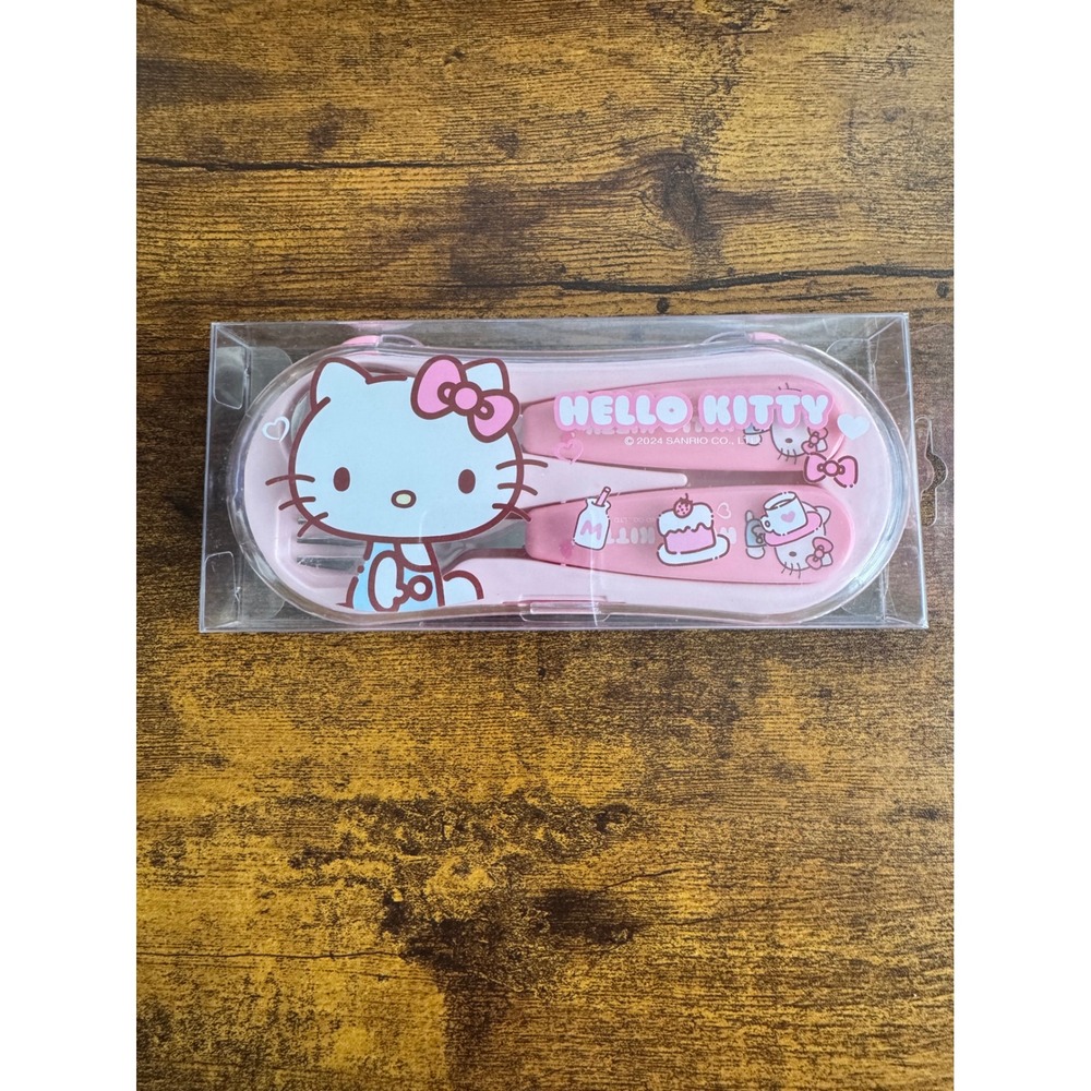 Sanrio Hello Kitty Kids Utensil Set Pink Travel Case Stainless Steel Fork Spoon